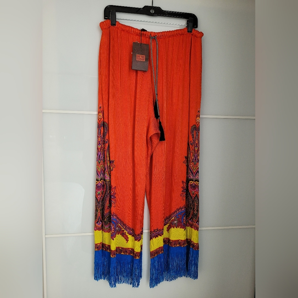 Etro Vibrant Orange and Blue Wide Leg Pants